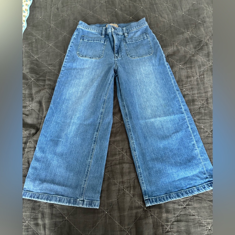 Blue Ankle Cropped Wide-Leg Jeans